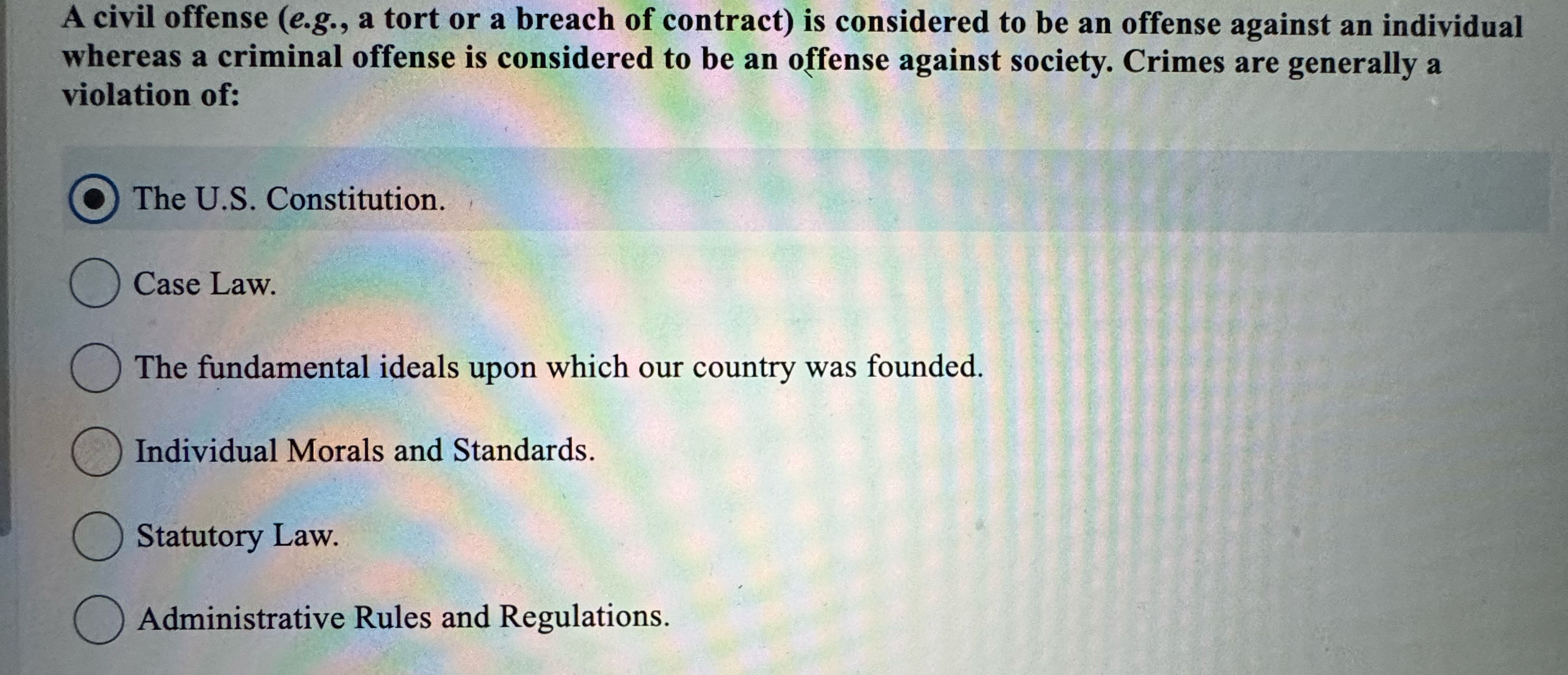  A civil offense (e.g., a tort or a breach of contract)