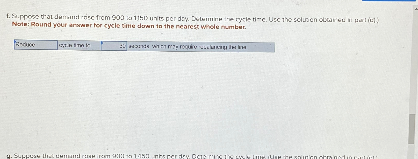  f. Suppose that demand rose from 900 to 1,150 units per