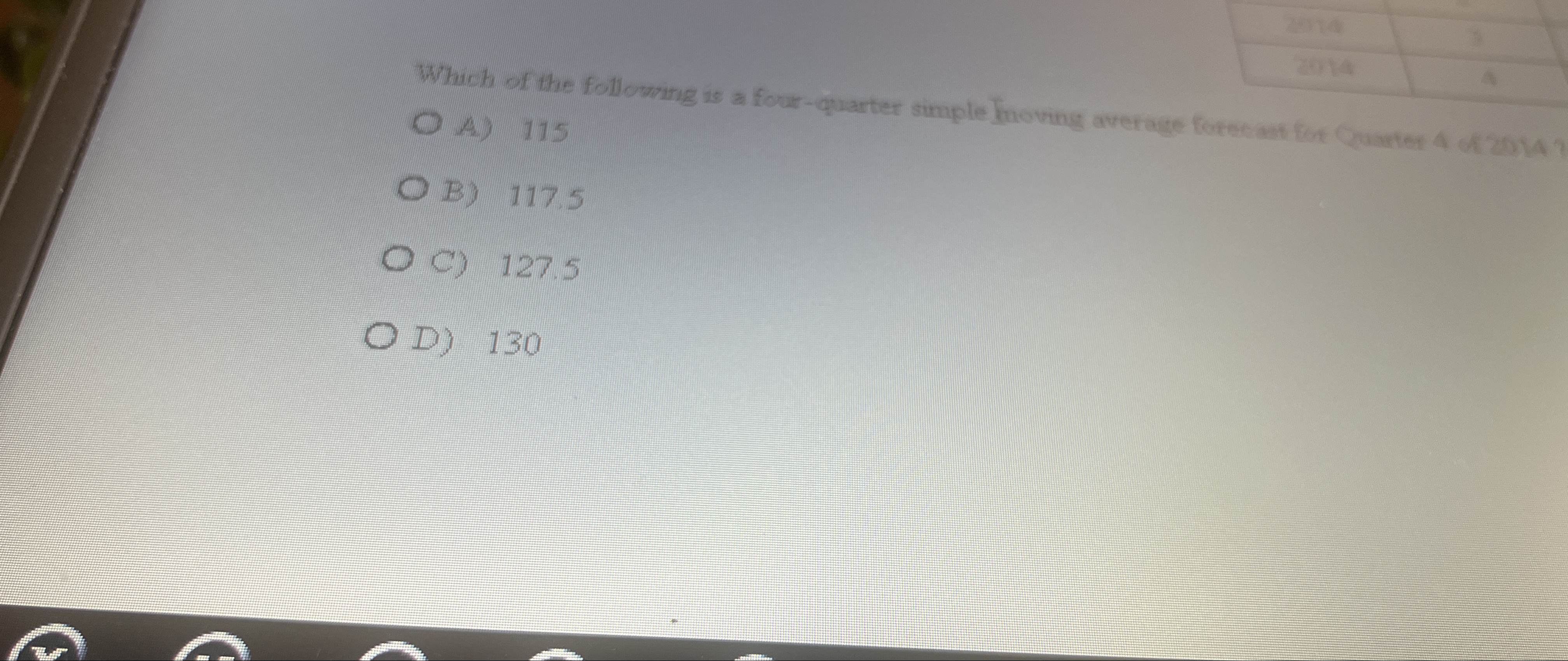  A)115 B)117.5 C)127.5 D)130 