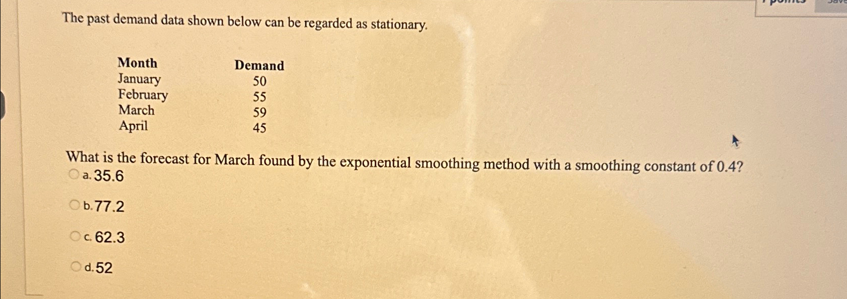  The past demand data shown below can be regarded as stationary.