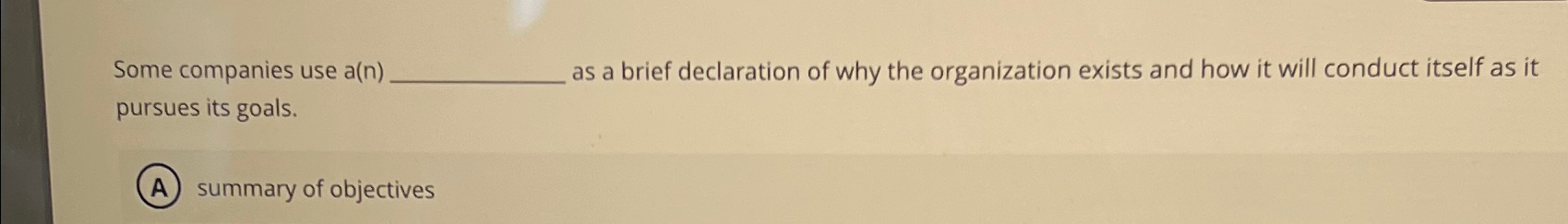  Some companies use a(n)_________ Is a brief declaration of why the