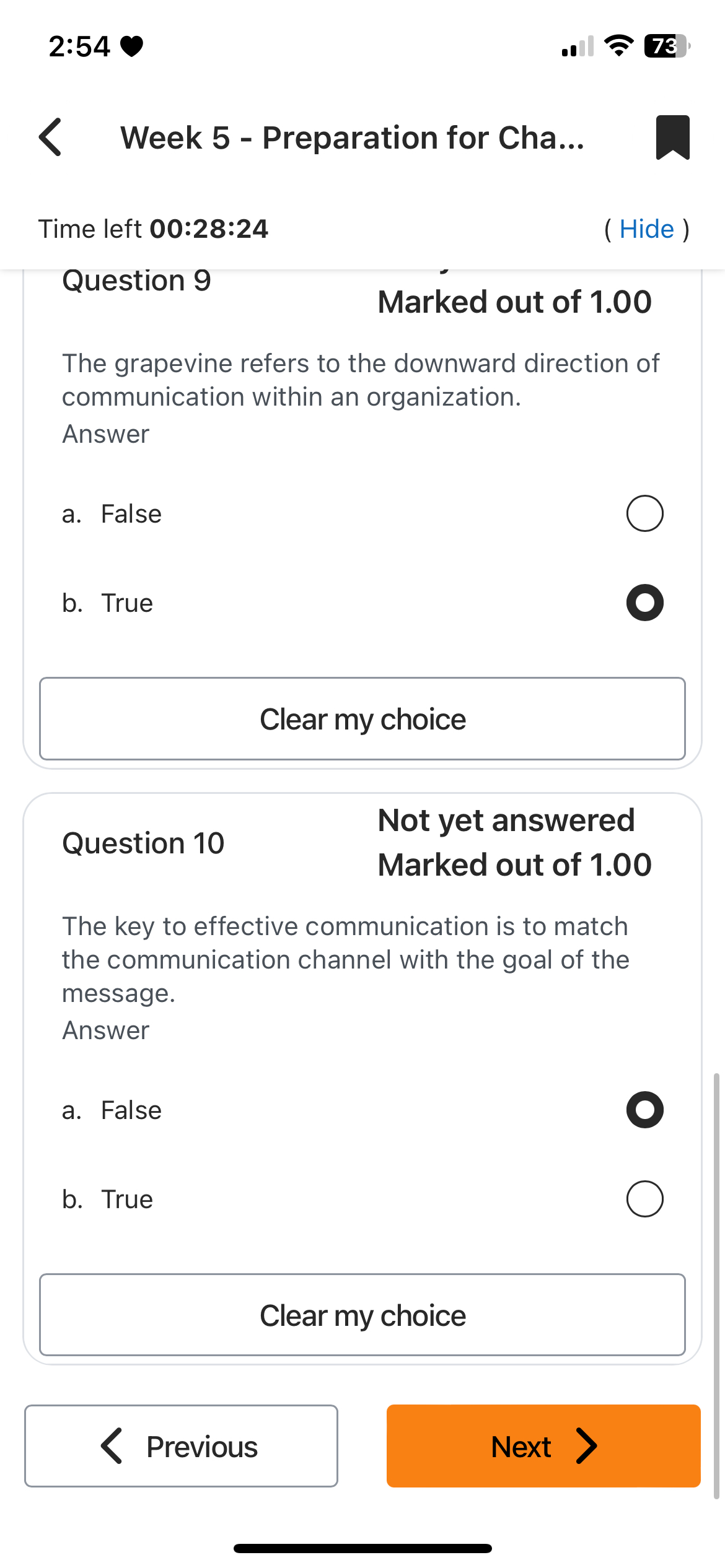  2:54 Week 5- Preparation for Cha... Time left 00:28:24 ( Hide