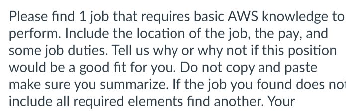  Please find 1 job that requires basic AWS knowledge to perform.
