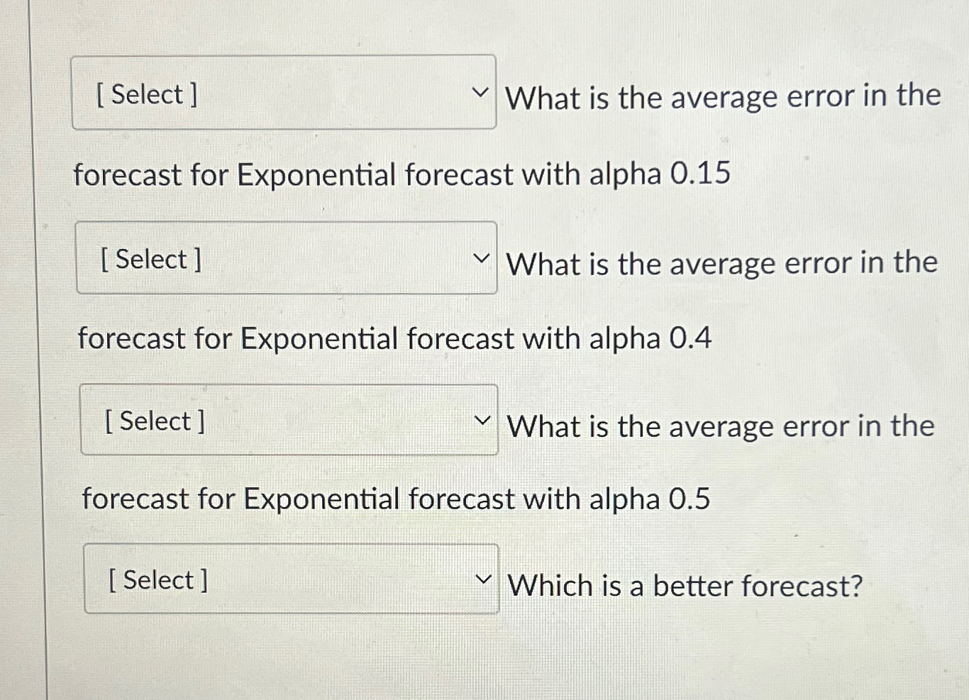  What is the average error in the forecast for Exponential forecast