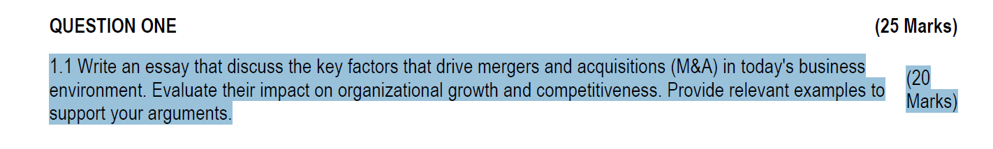  QUESTION ONE (25 Marks) 1.1 Write an essay that discuss the