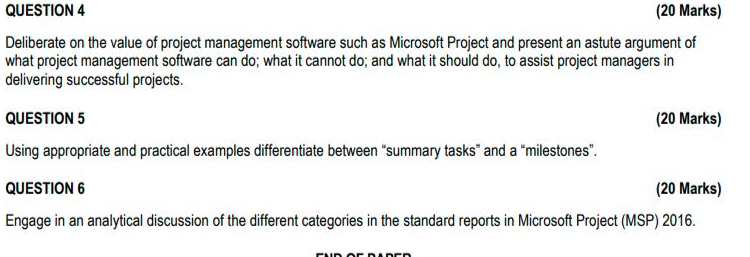  QUESTION 4 (20 Marks) Deliberate on the value of project management