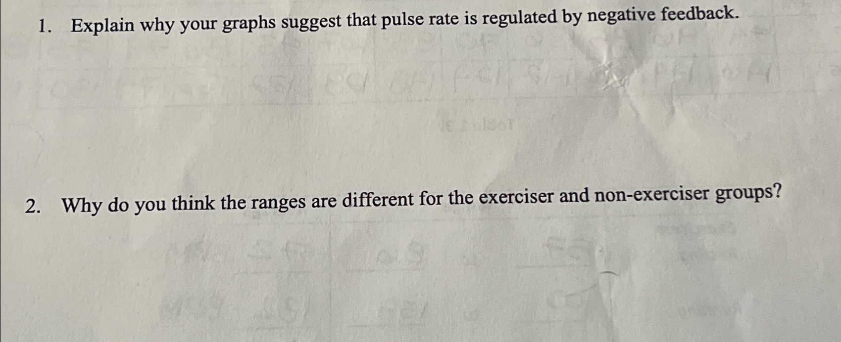  Explain why your graphs suggest that pulse rate is regulated by