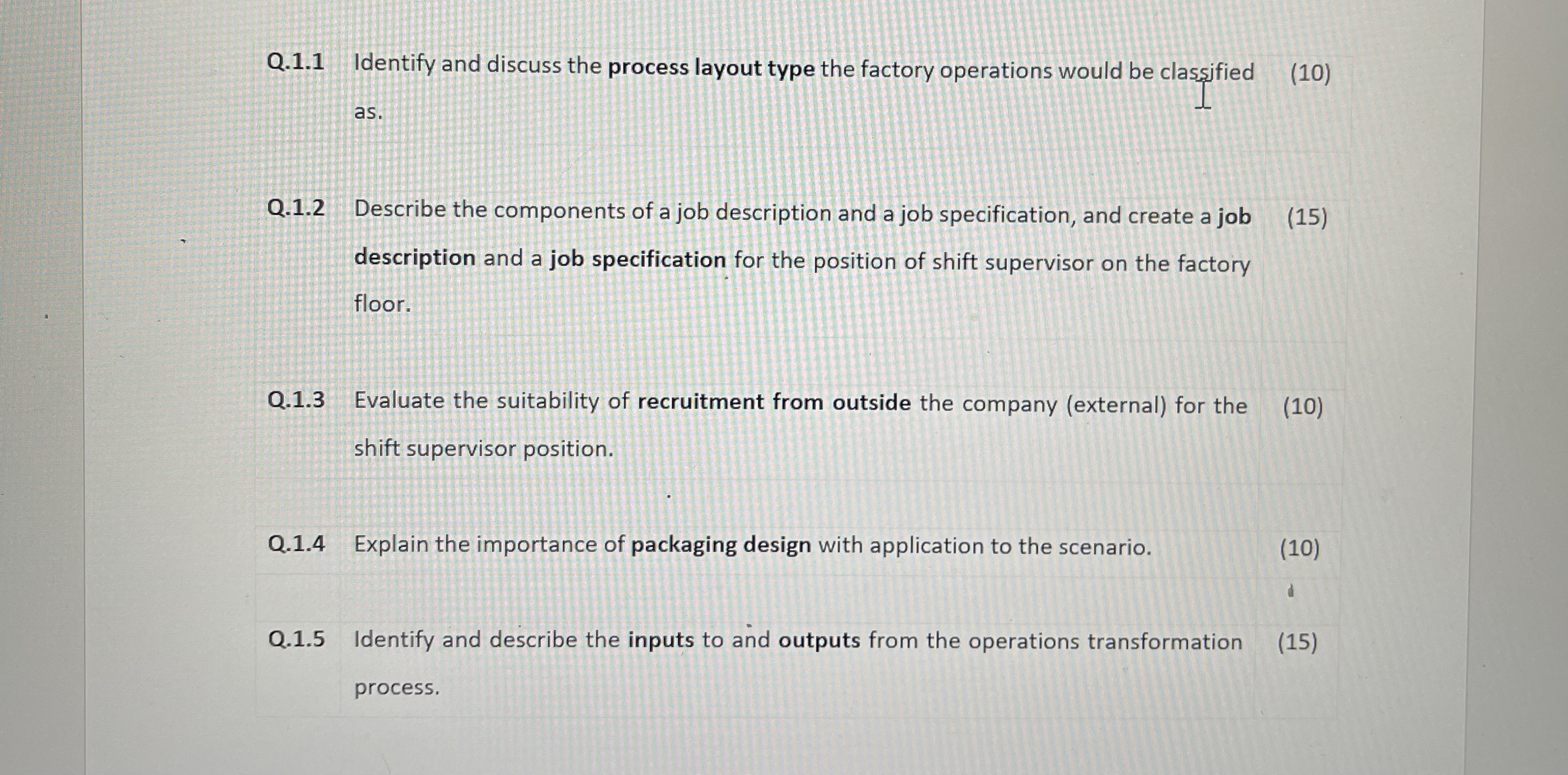  Q.1.1 Identify and discuss the process layout type the factory operations