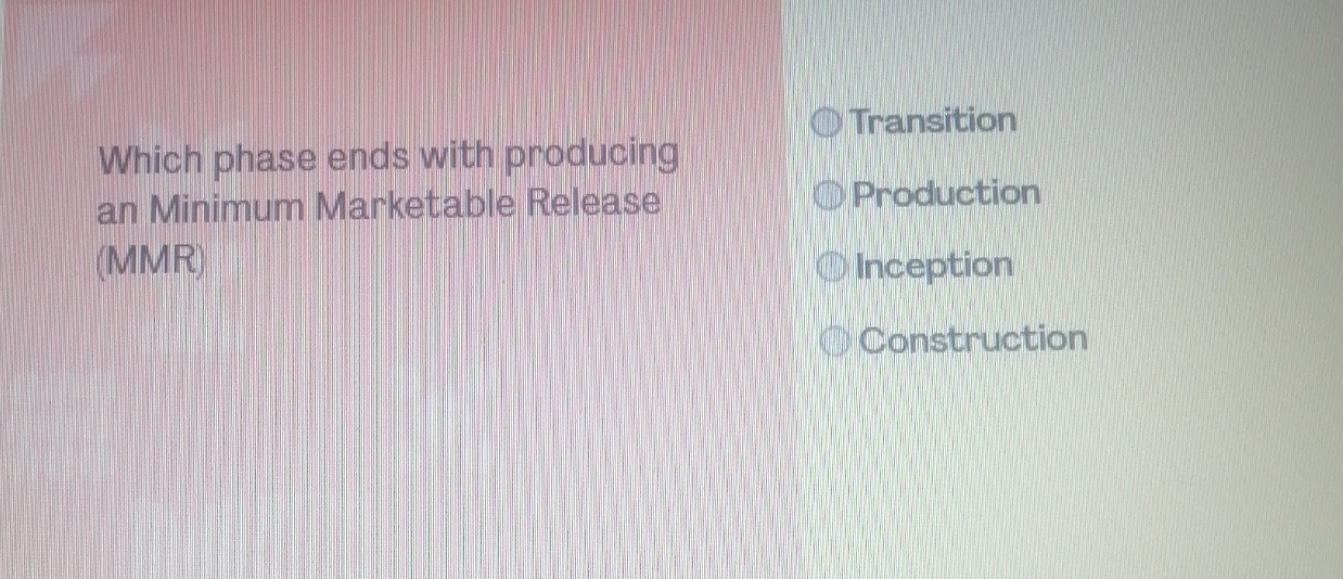  Which phase ends with producing an Minimum Marketable Release Transition Production