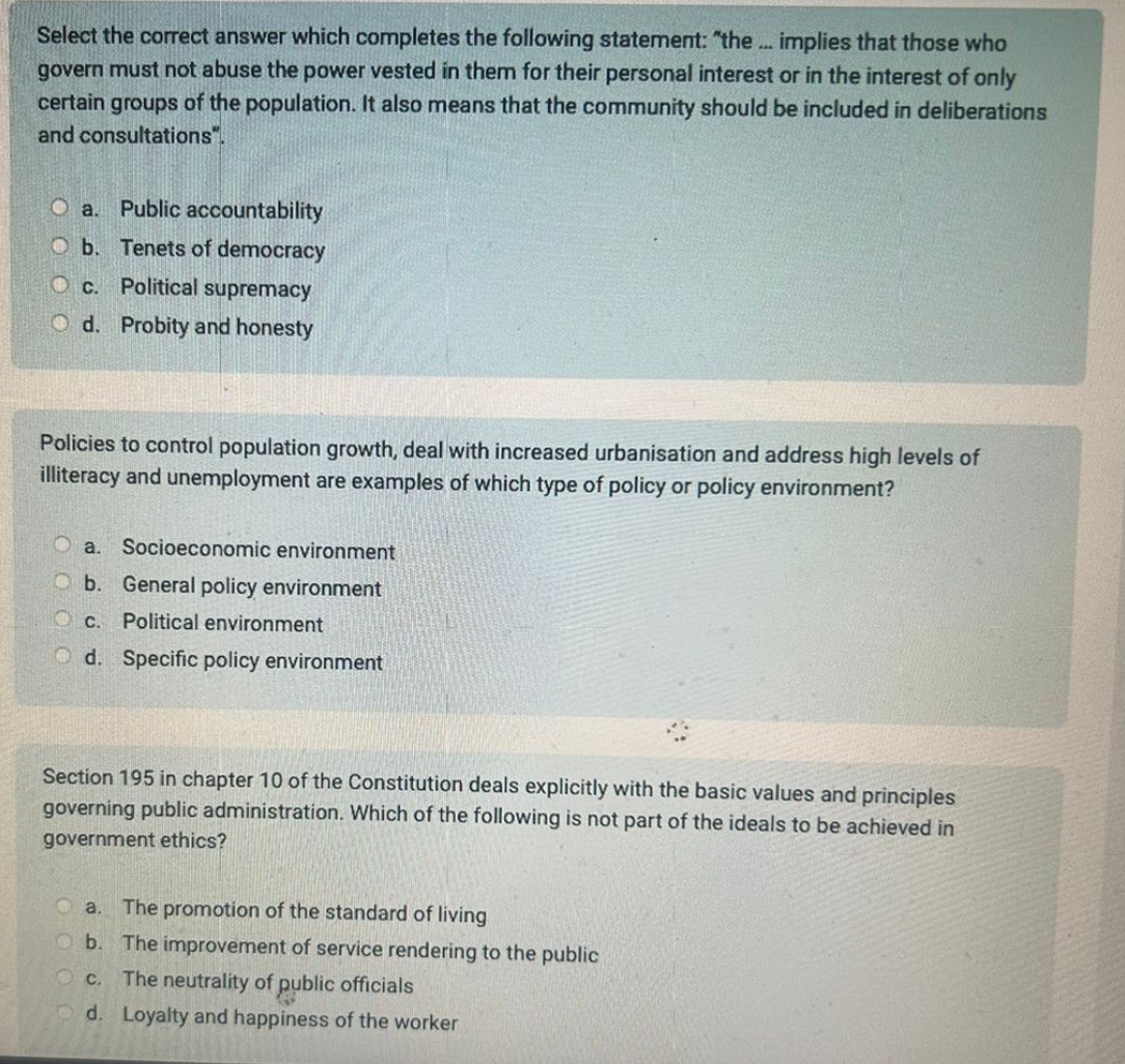  1.Select the correct answer which completes the following statement: "the ...