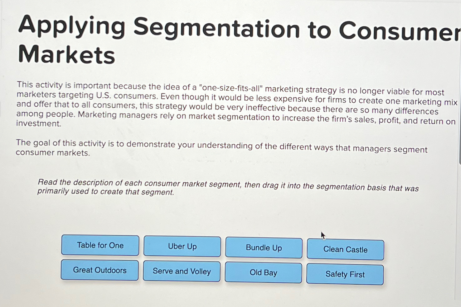  Applying Segmentation to Consumer Markets This activity is important because the