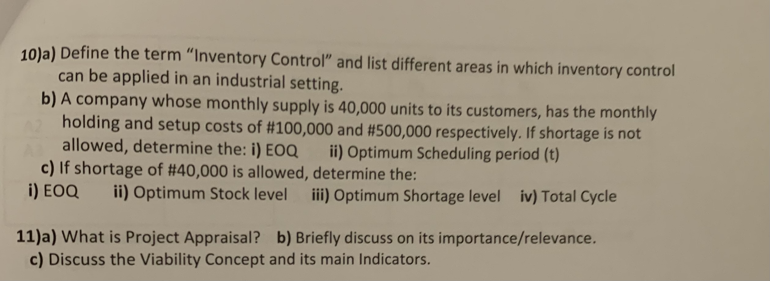  a) Define the term "Inventory Control" and list different areas in