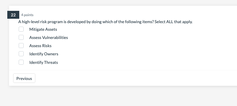 Need help with these questions ASAP! 224 points A high-level risk