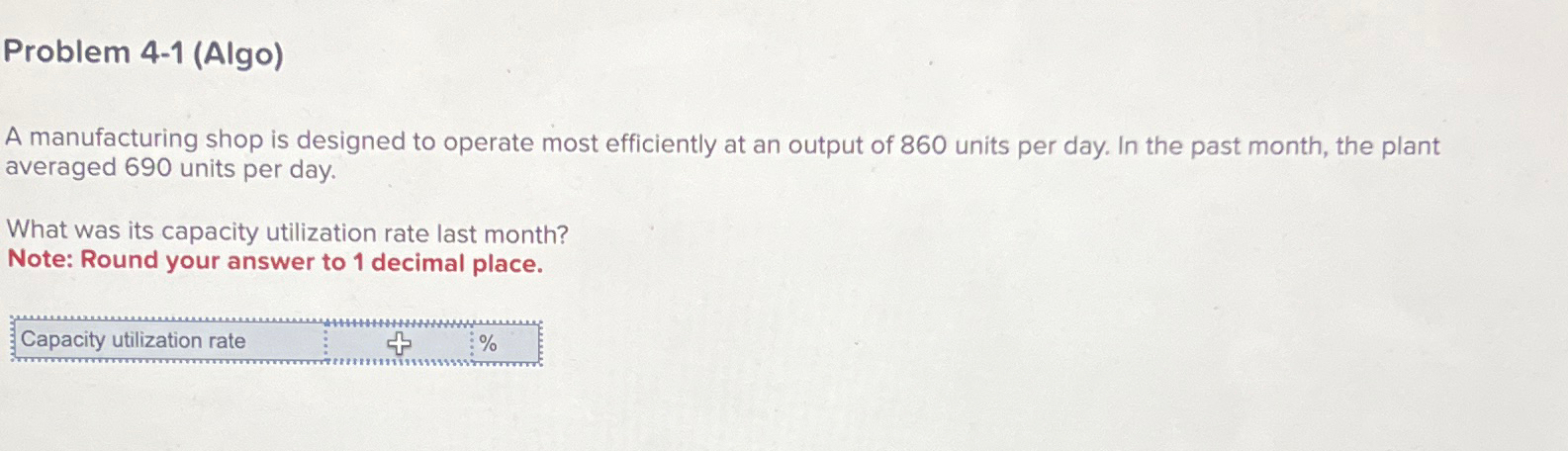  Problem 4-1(Algo) A manufacturing shop is designed to operate most efficiently