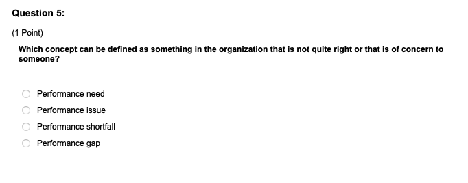  Question 5: (1 Point) Which concept can be defined as something