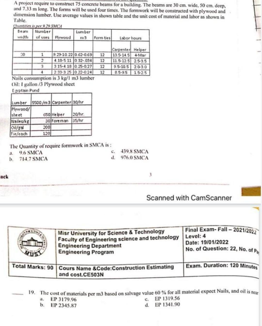  A project require to construct 75 concrete beams for a building.