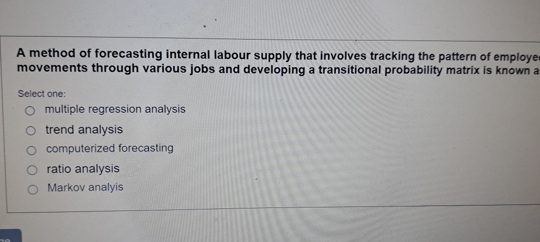  A method of forecasting internal labour supply that involves tracking the