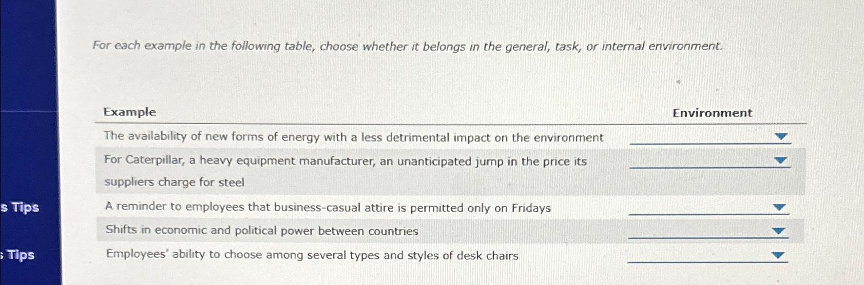  For each example in the following table, choose whether it belongs