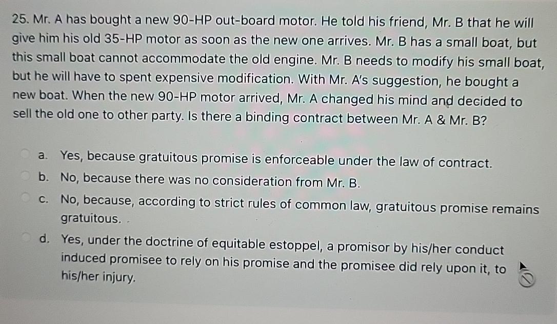  Mr. A has bought a new 90- HP out-board motor. He