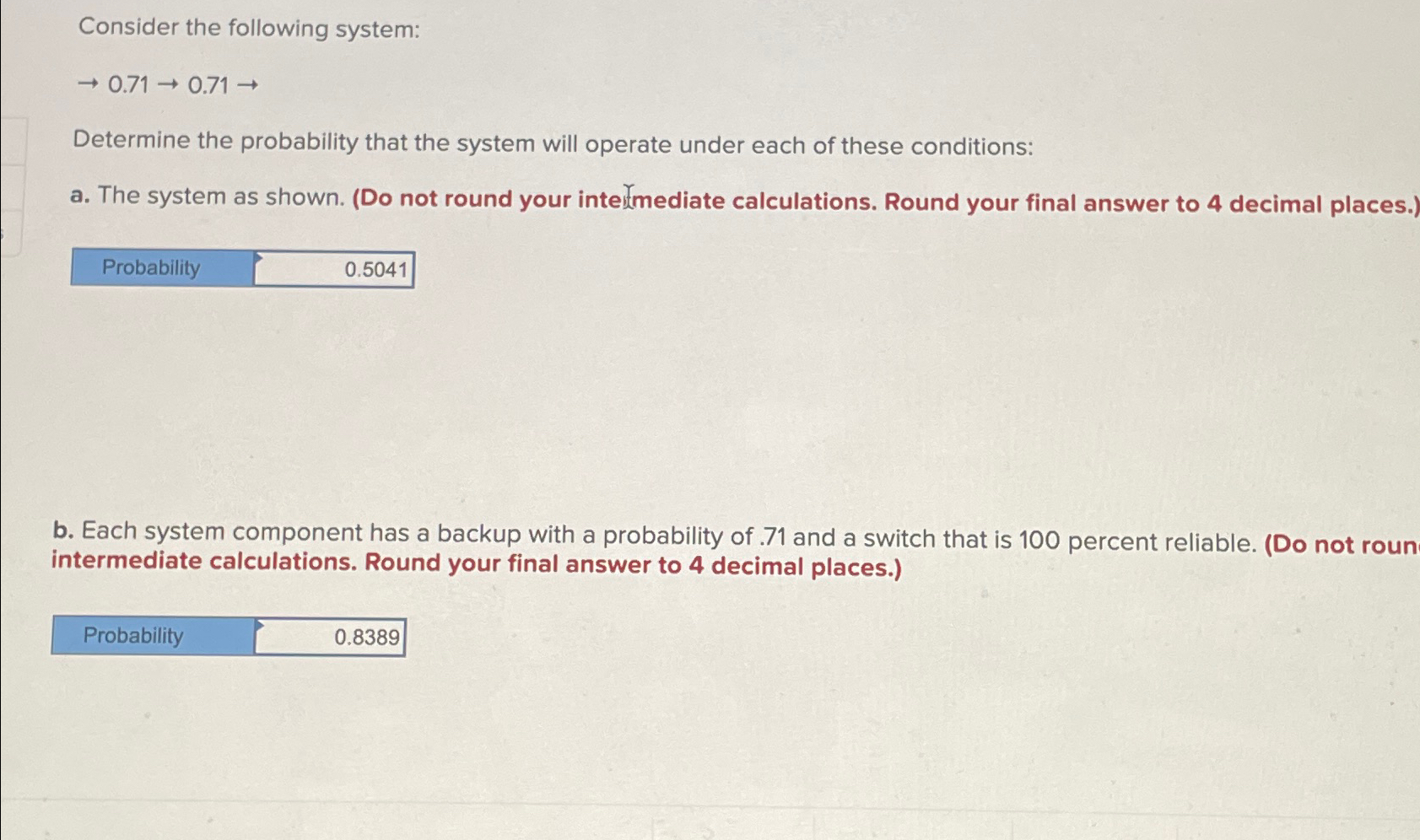  Consider the following system: 0.710.71 Determine the probability that the system