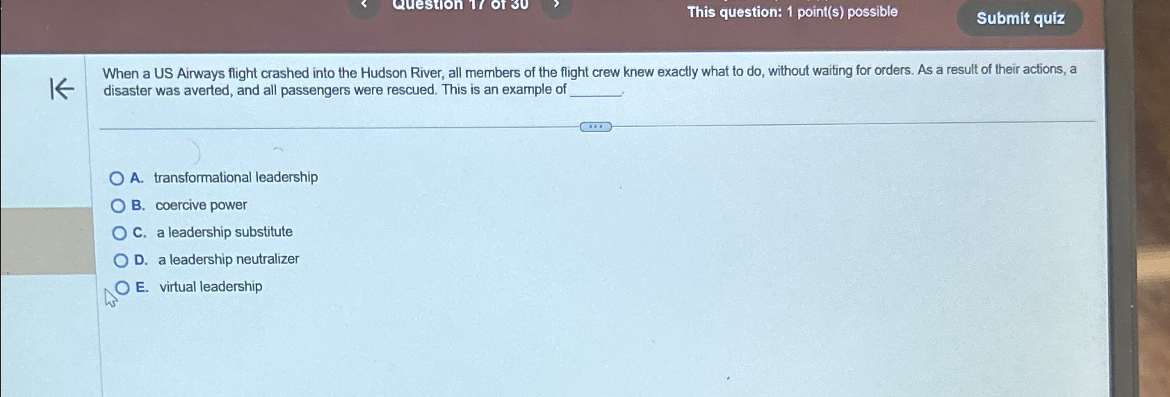  This question: 1 point(s) possible When a US Airways flight crashed