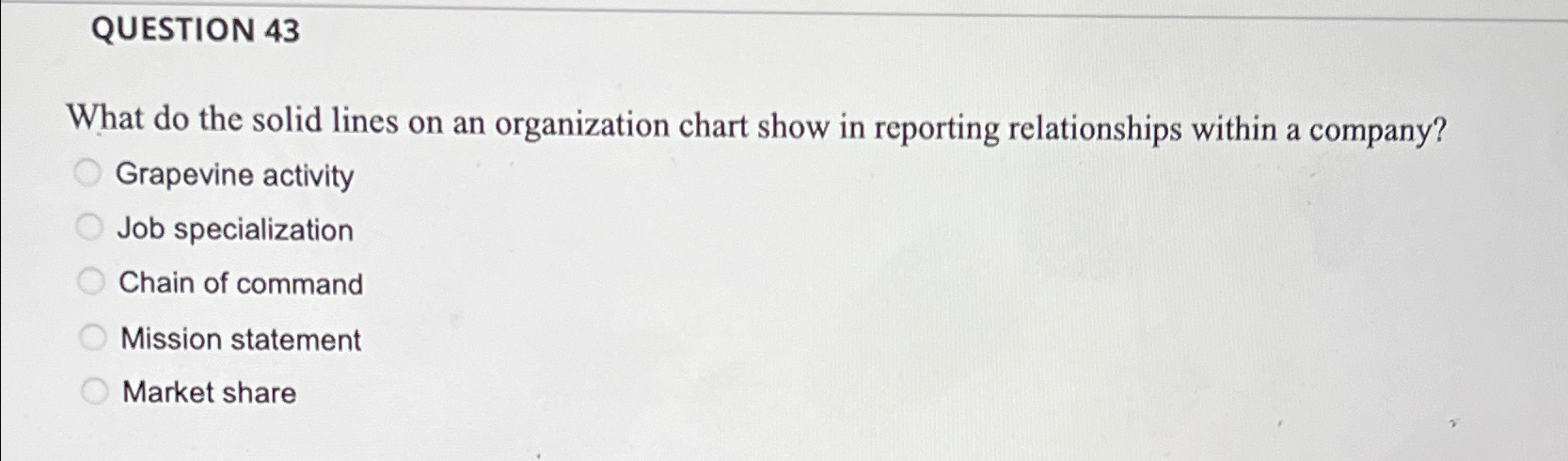  QUESTION 43 What do the solid lines on an organization chart