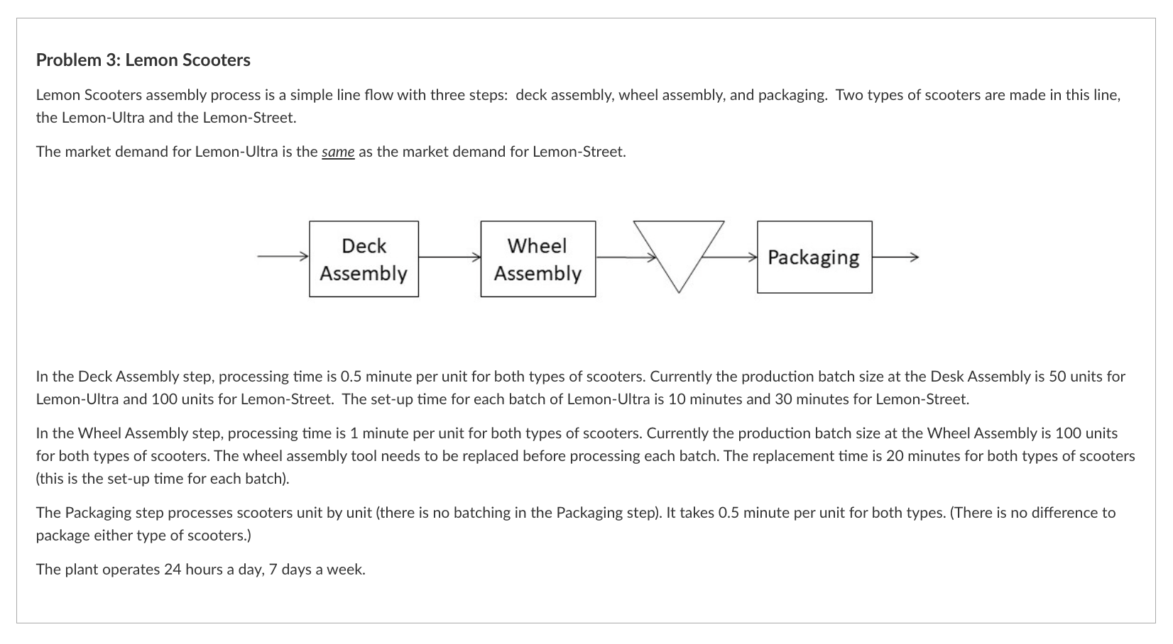  Problem 3: Lemon Scooters Lemon Scooters assembly process is a simple