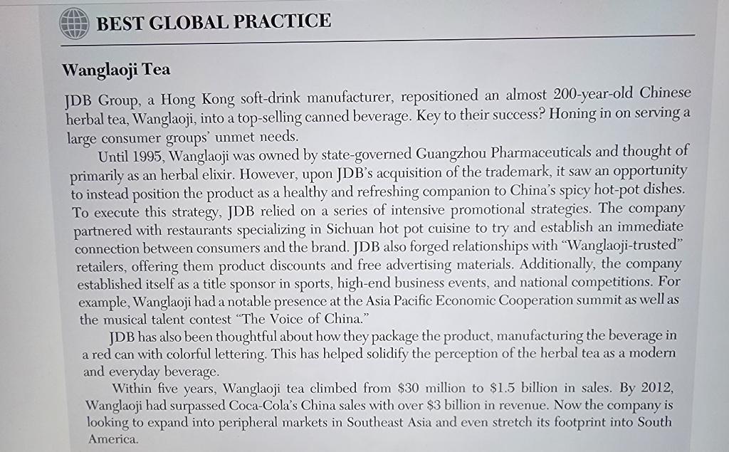 Mini Case, Chapter 13, Wanglaoji Tea Please review the mini case