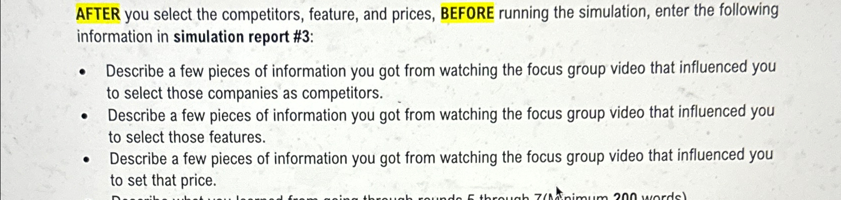  AFTER you select the competitors, feature, and prices, BEFORE running the