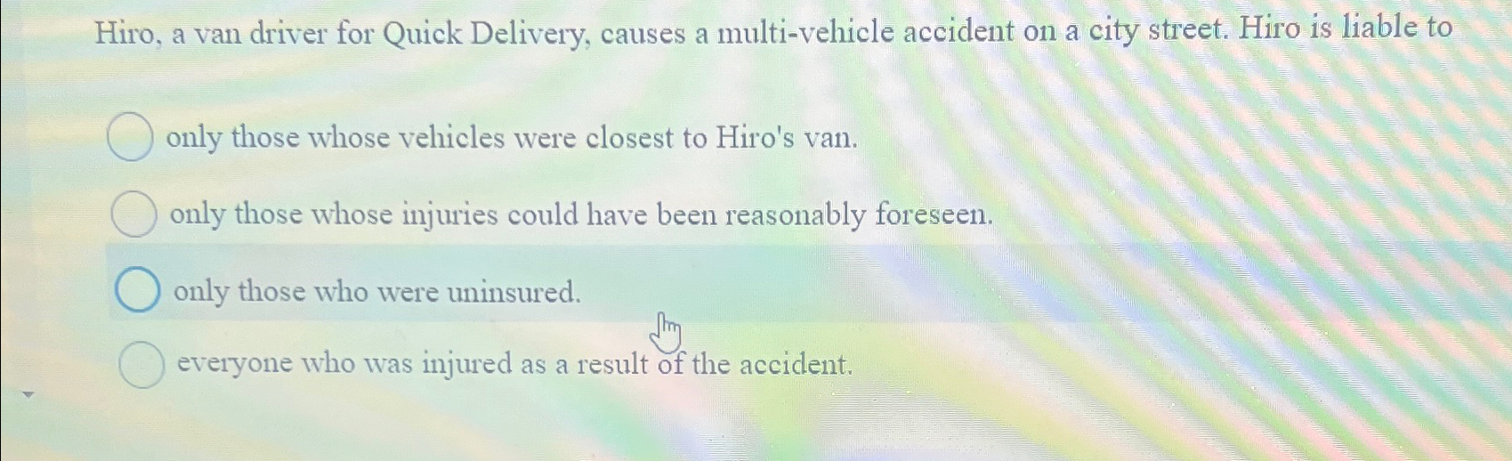  Hiro, a van driver for Quick Delivery, causes a multi-vehicle accident