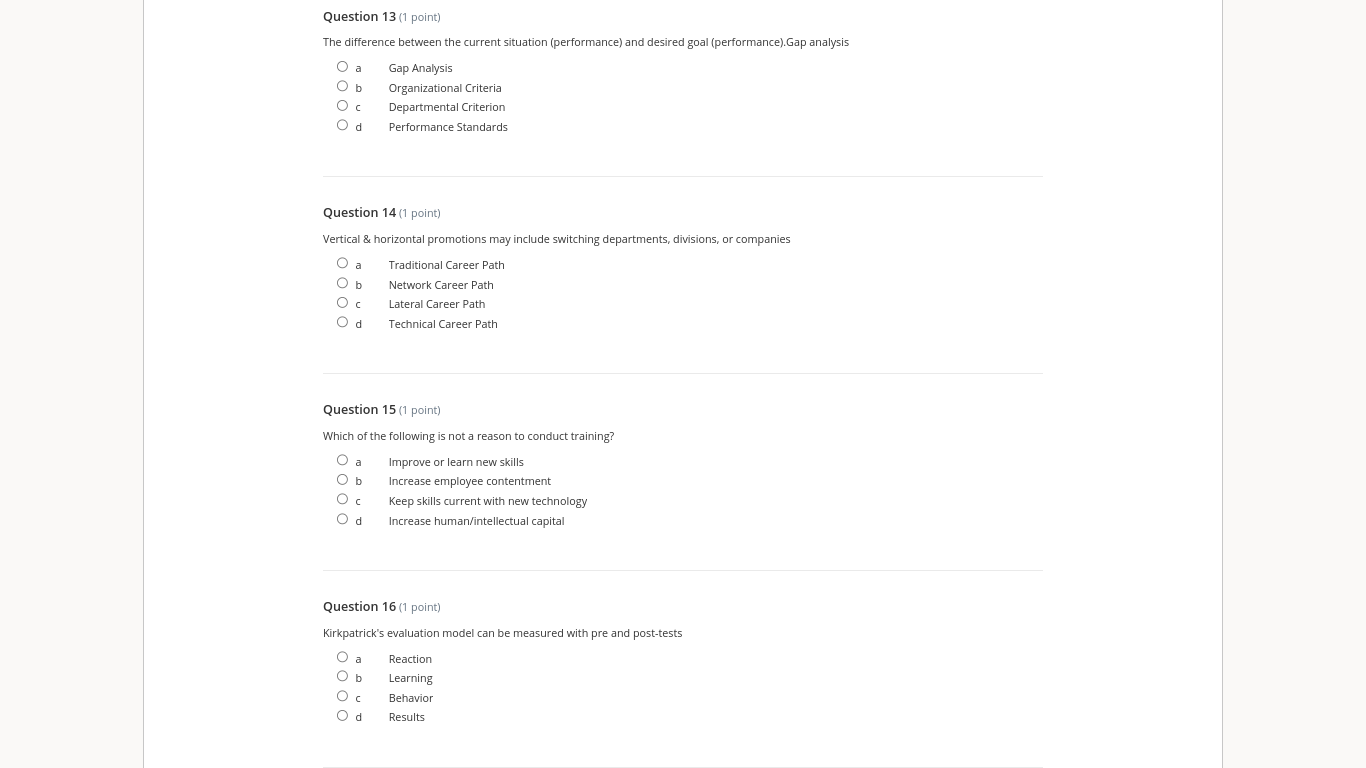 Please answer all questions Question 13 (1 point) The difference between the