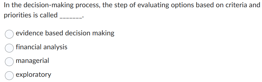  In the decision-making process, the step of evaluating options based on