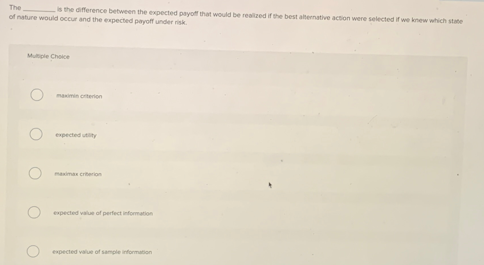  The is the difference between the expected payoff that would be