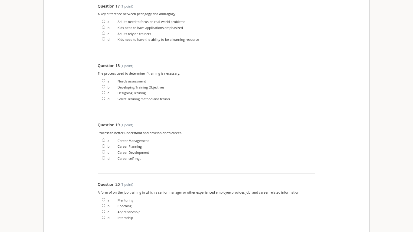 Please answer all questions Question 17 (1 point) A key difference between