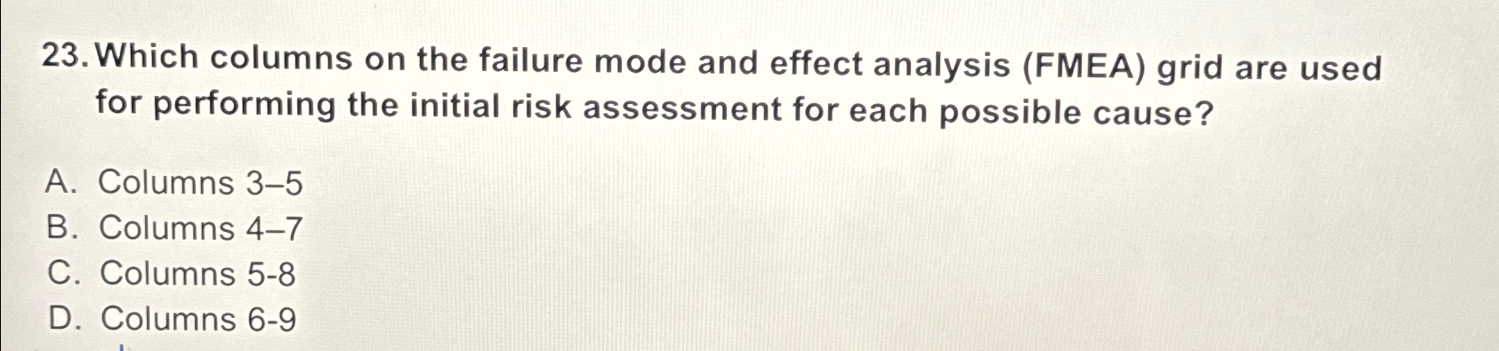  Which columns on the failure mode and effect analysis (FMEA) grid