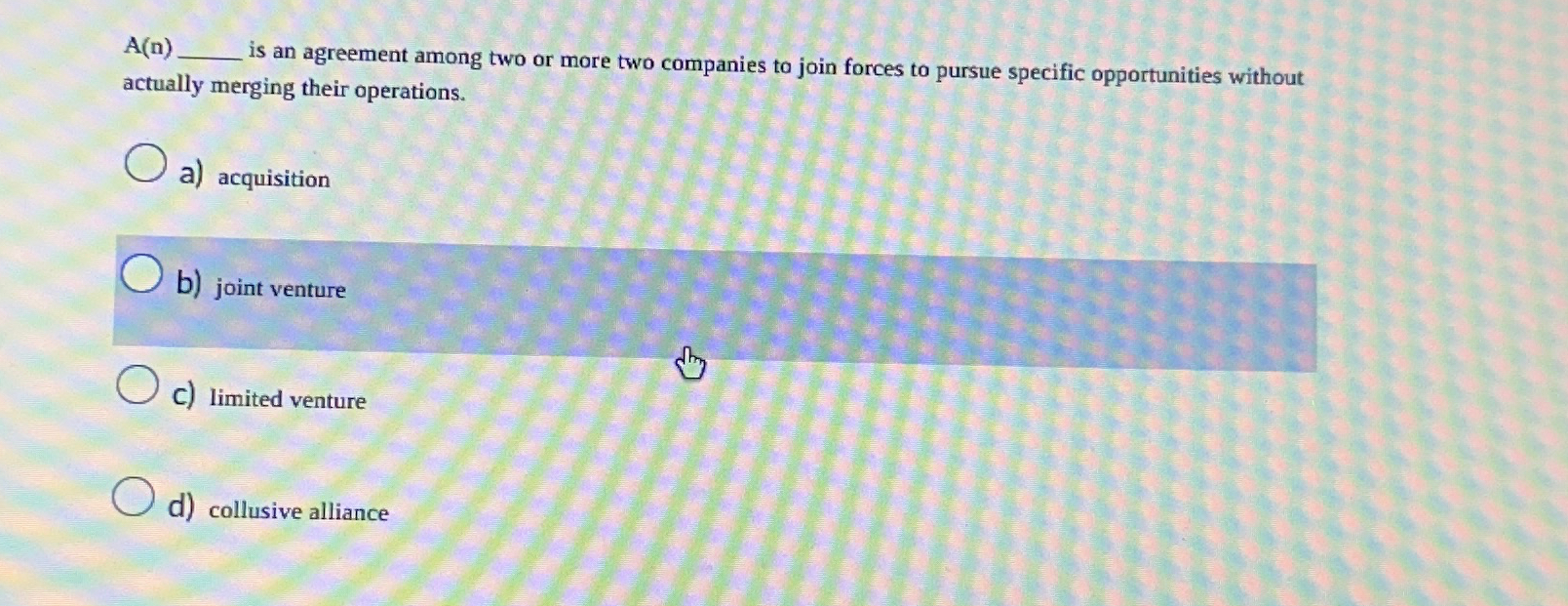  A(n) is an agreement among two or more two companies to