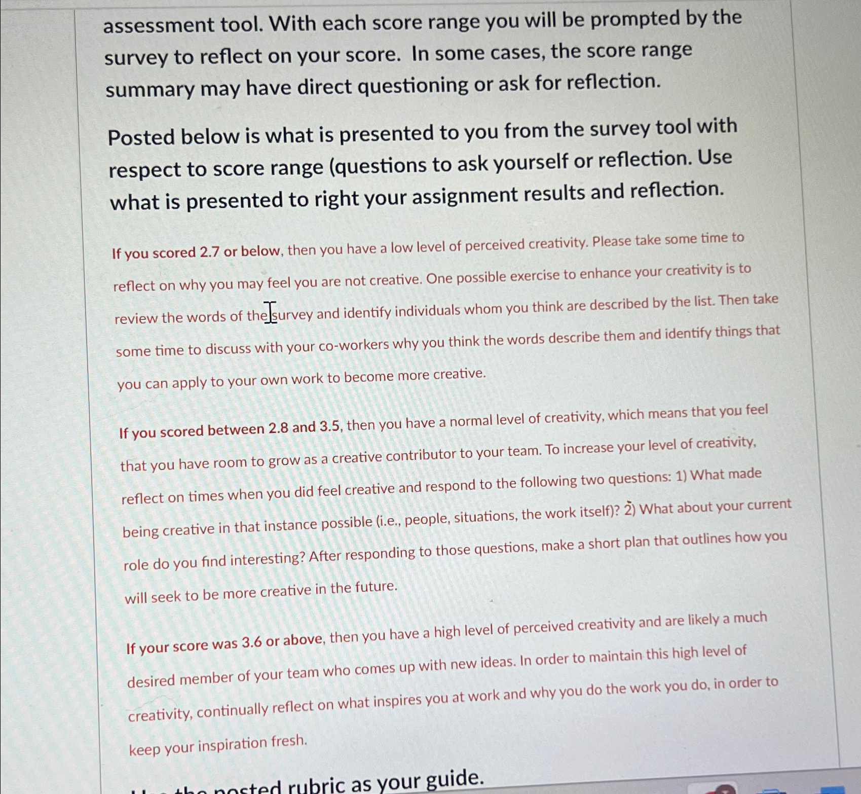 assessment tool. With each score range you will be prompted by