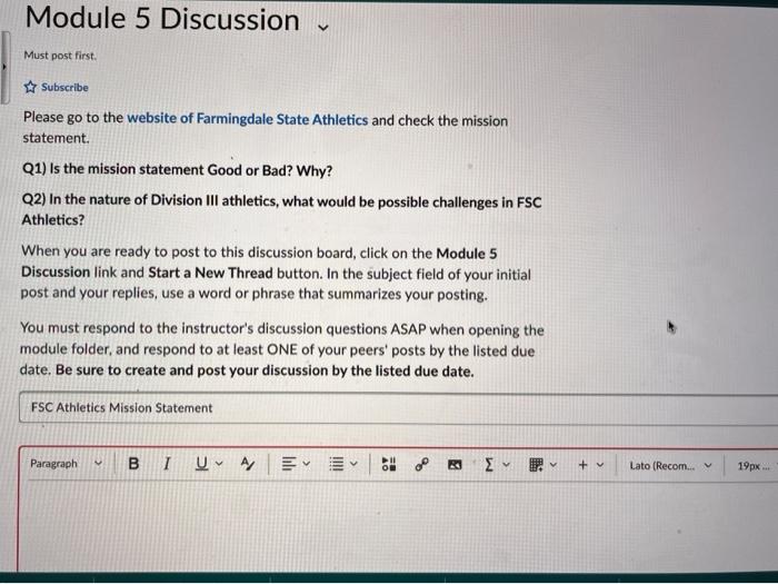 Athletic Administration - Module 5 Discussion Please go to the website of