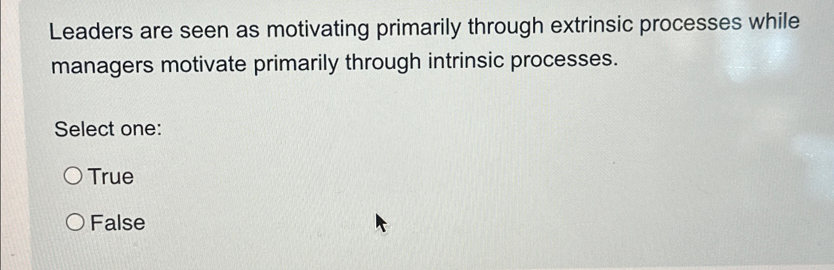  Leaders are seen as motivating primarily through extrinsic processes while managers