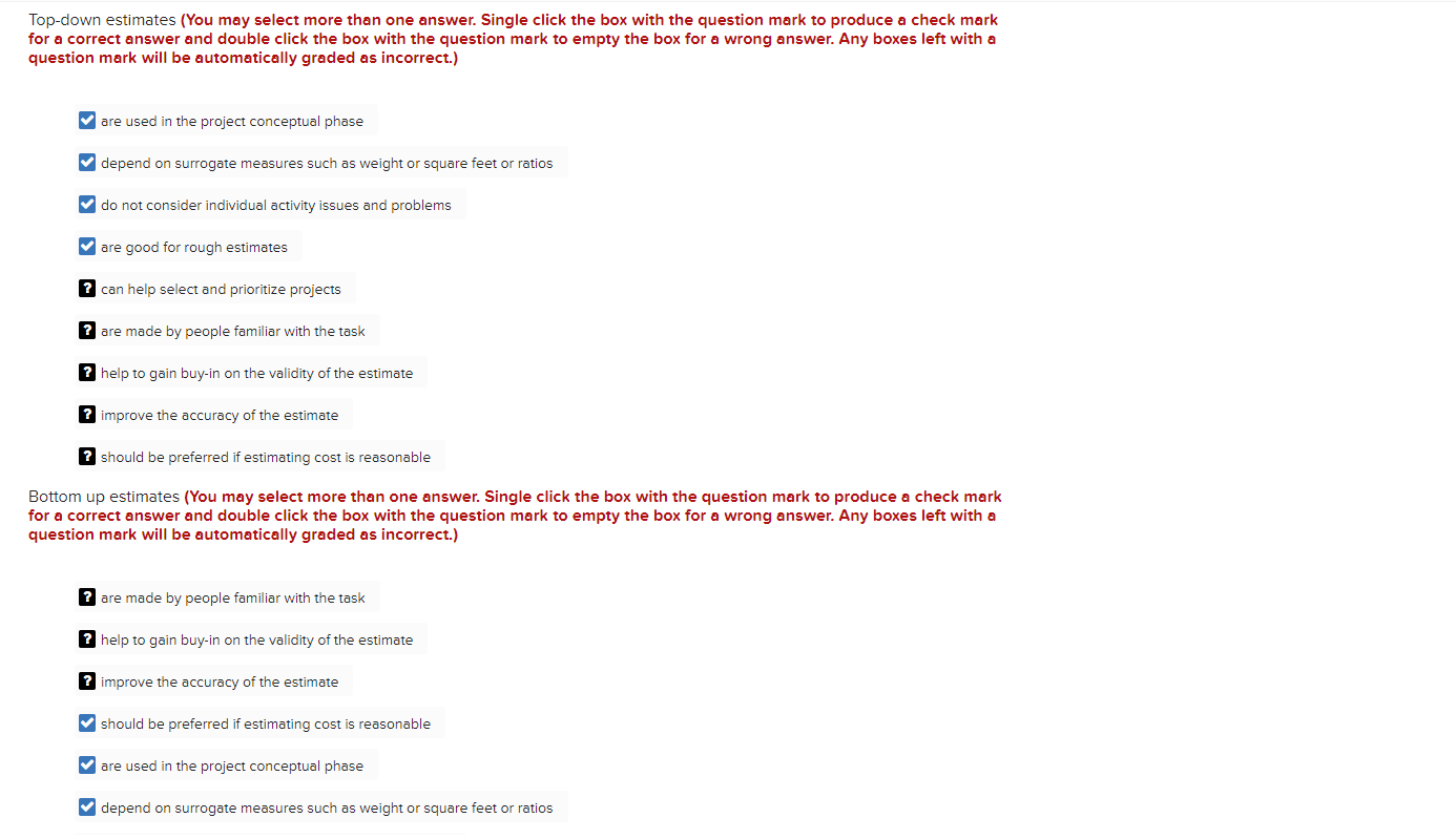  Top-down estimates (You may select more than one answer. Single click