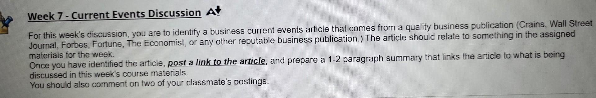  strategic Management class Week 7 - Current Events Discussion A For