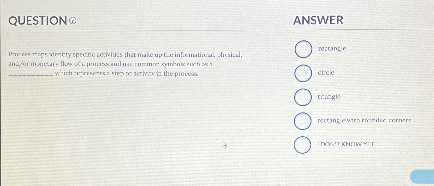  QUESTION (i) Process maps identify specific activities that make up the