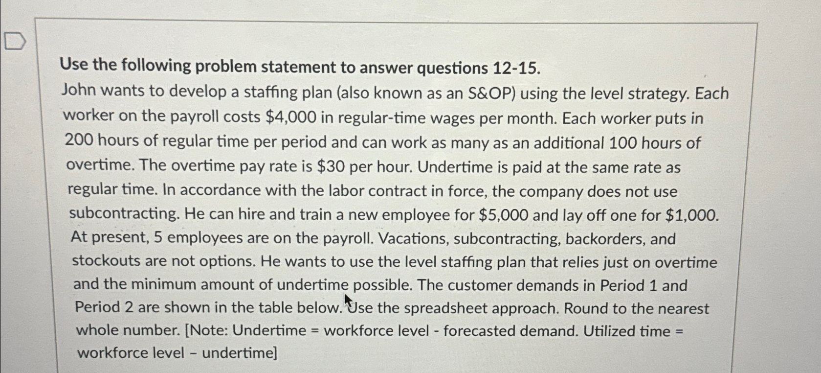  Use the following problem statement to answer questions 12-15. John wants