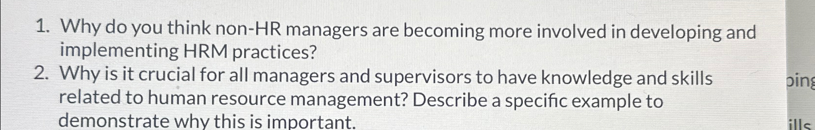  Why do you think non-HR managers are becoming more involved in