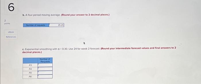  b. A four-period moving average. (Round your answer to 2 decimal