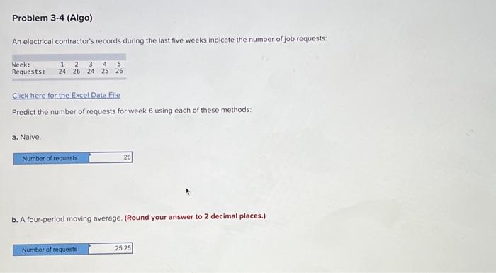 places.) c. Exponential smoothing with a=0.30. Use 24 for week 2 forecast.