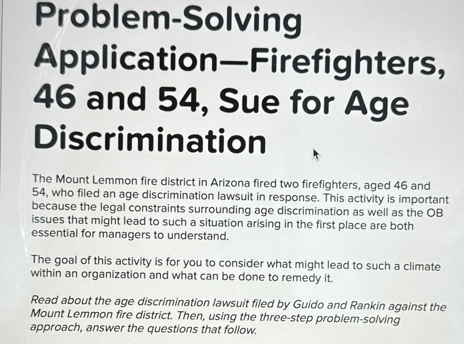  Problem-Solving Application-Firefighters, 46 and 54, Sue for Age Discrimination The Mount