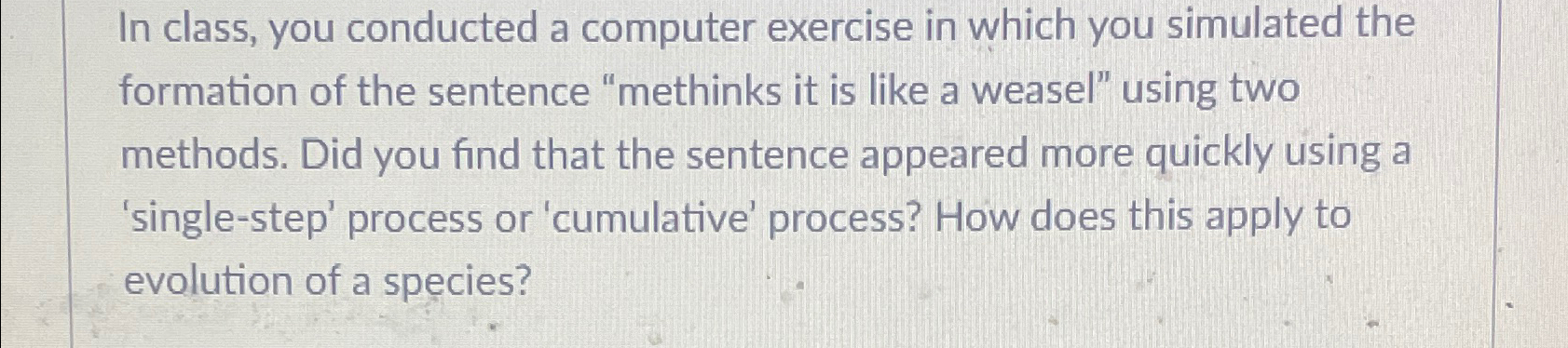  In class, you conducted a computer exercise in which you simulated