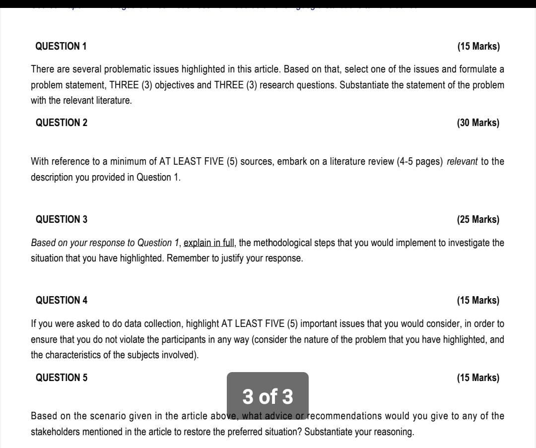  QUESTION 1 (15 Marks) There are several problematic issues highlighted in