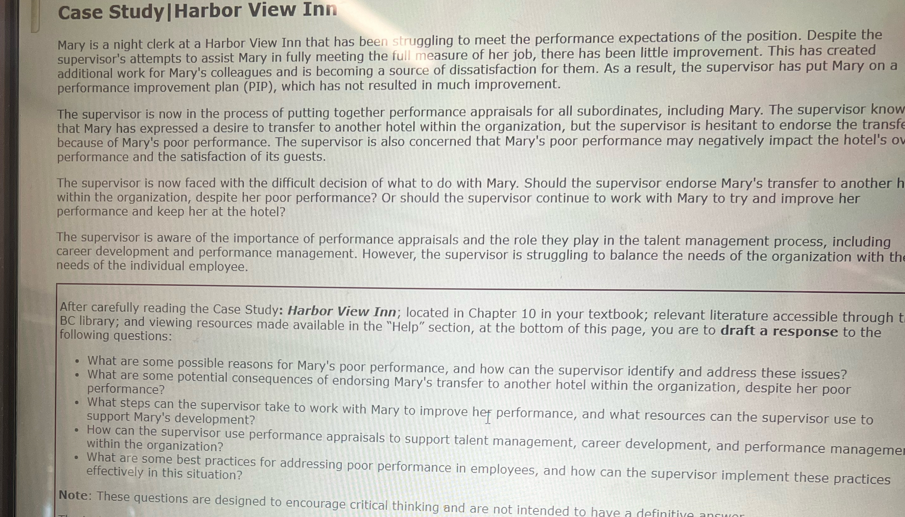  Case Study|Harbor View Inn Mary is a night clerk at a